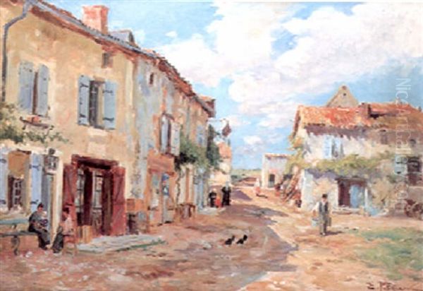 Scene Du Village Oil Painting by Edmond Marie Petitjean