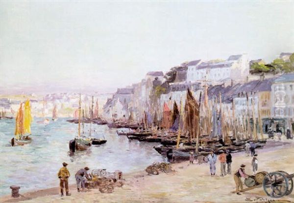 Le Port D'audierne Oil Painting by Edmond Marie Petitjean