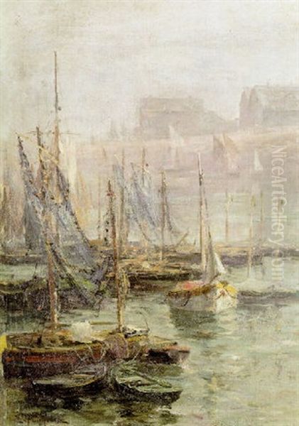 Bateau De Peche Aux Sables D'olonne Oil Painting by Edmond Marie Petitjean