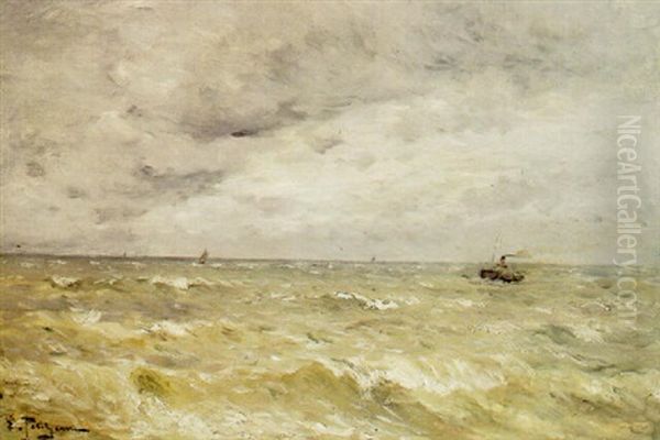 Bateaux En Mer Du Nord Oil Painting by Edmond Marie Petitjean