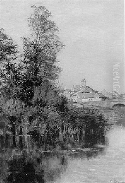 Village Au Bord De La Riviere Oil Painting by Edmond Marie Petitjean