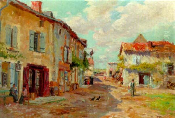 Scene De Village Oil Painting by Edmond Marie Petitjean