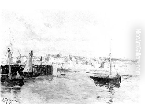 Trouville, La Sortie Du Port Oil Painting by Edmond Marie Petitjean