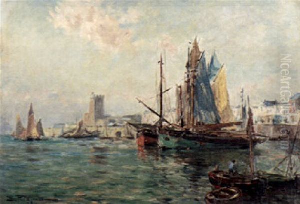 In The Harbor Oil Painting by Edmond Marie Petitjean