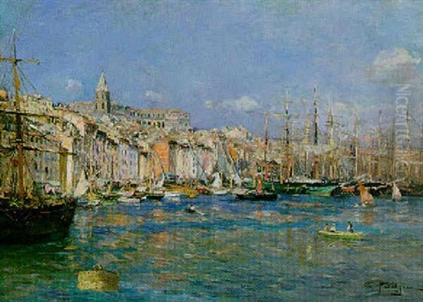 Le Port De Marseille Oil Painting by Edmond Marie Petitjean