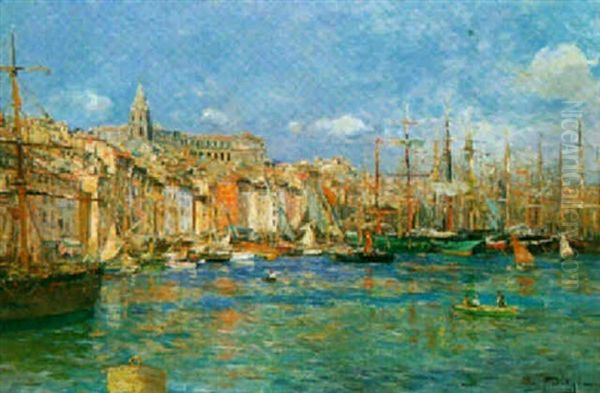 Le Port De Marseille Oil Painting by Edmond Marie Petitjean