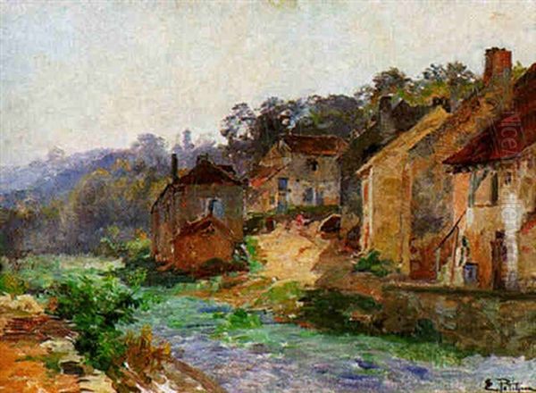 Le Village Au Bord De La Riviere Oil Painting by Edmond Marie Petitjean