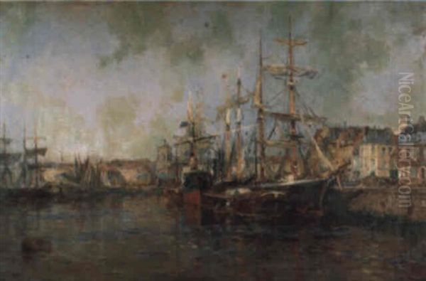 Basin Of The Canal At Antwerp Oil Painting by Edmond Marie Petitjean