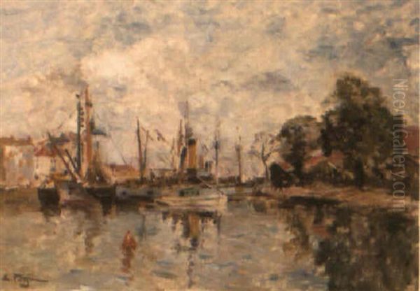 Harbor With Boats by Edmond Marie Petitjean