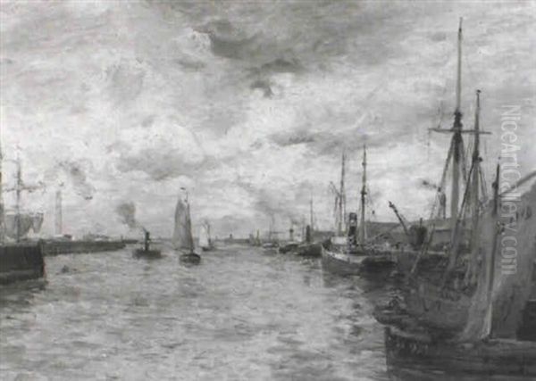 Bateaux Dans Un Port Oil Painting by Edmond Marie Petitjean