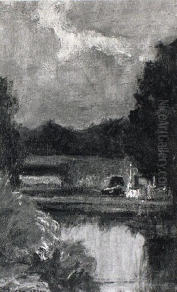 Au Canal, Bougival Oil Painting by Edmond Marie Petitjean