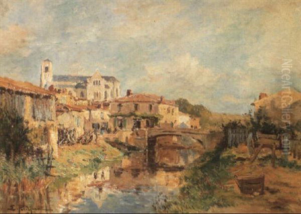 Village De Talmont En Vend,e Oil Painting by Edmond Marie Petitjean