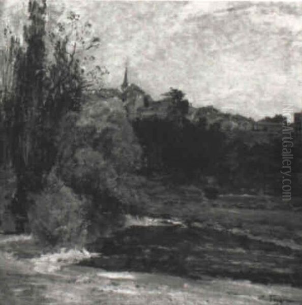 Village Au Bord D'une Riviere Oil Painting by Edmond Marie Petitjean