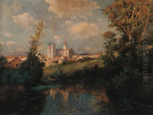 Village Au Bord De La Riviere Oil Painting by Edmond Marie Petitjean