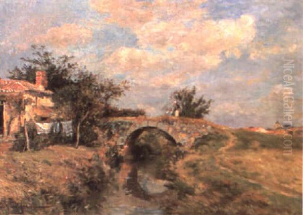 Dans La Campagne Aux Sables D'olonne Oil Painting by Edmond Marie Petitjean