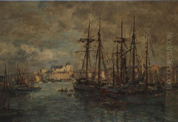 Port Anime Aux Sables-d'olonne Oil Painting by Edmond Marie Petitjean