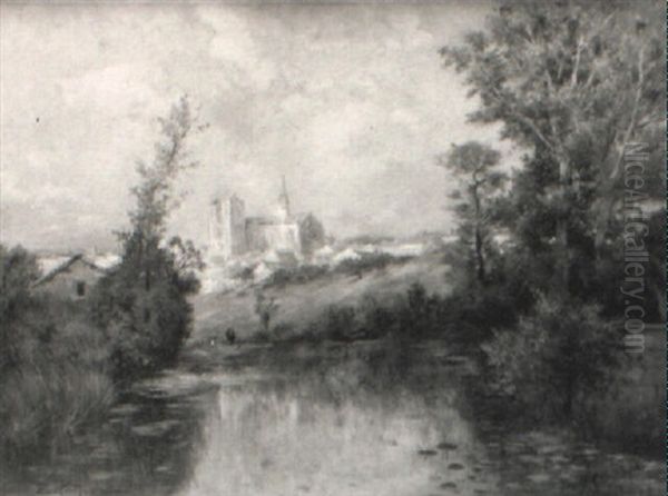 Village Au Bord De La Riviere Oil Painting by Edmond Marie Petitjean