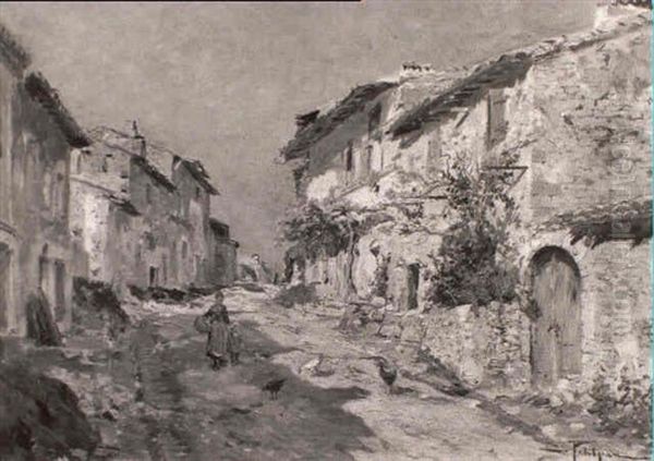 Village De Lorraine Oil Painting by Edmond Marie Petitjean