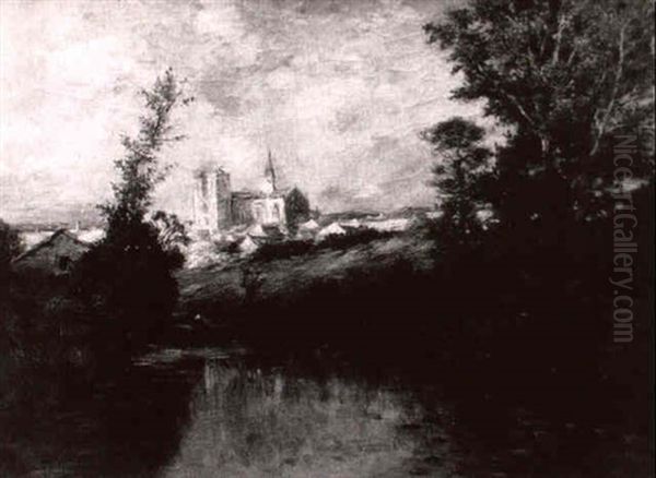 Cathedrale Se Refletant Dans La Riviere Oil Painting by Edmond Marie Petitjean