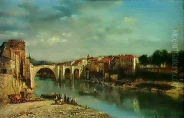 Italienische Stadt An Einem Fluss Oil Painting by Edmond Marie Petitjean