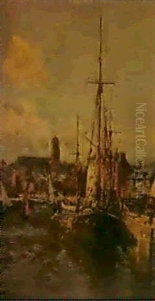 Le Port D'honfleur Oil Painting by Edmond Marie Petitjean