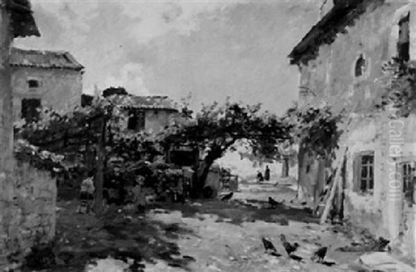 Sommiers (village Du Poitou) Oil Painting by Edmond Marie Petitjean