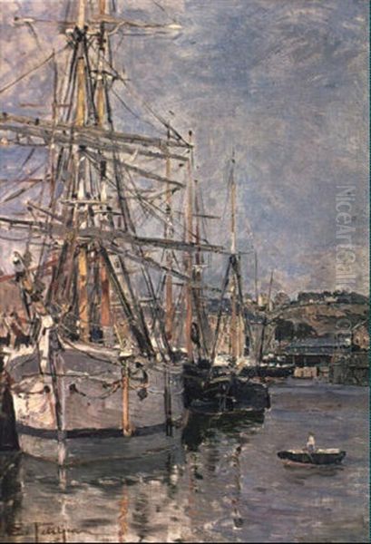 Bateaux Dans Le Port De Marseille Oil Painting by Edmond Marie Petitjean