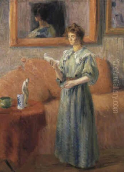 Femme Lisant Une Lettre Oil Painting by Hippolyte Petitjean