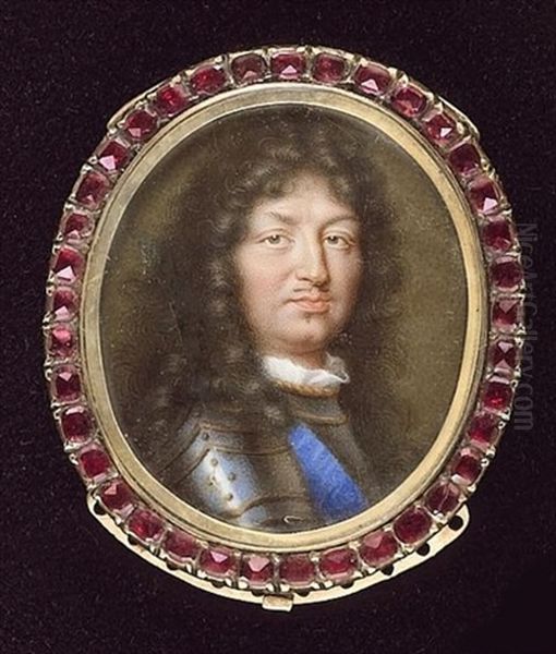 Louis Xiv Of Bourbon, King Of France, Wearing Armour, Frilled White Lace At His Neck And Blue Sash Of The Order Of St. Esprit Oil Painting by Jean Petitot the Elder