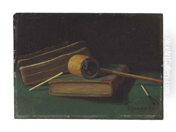 Still Life With Books, Pipe And Matches Oil Painting by John Frederick Peto