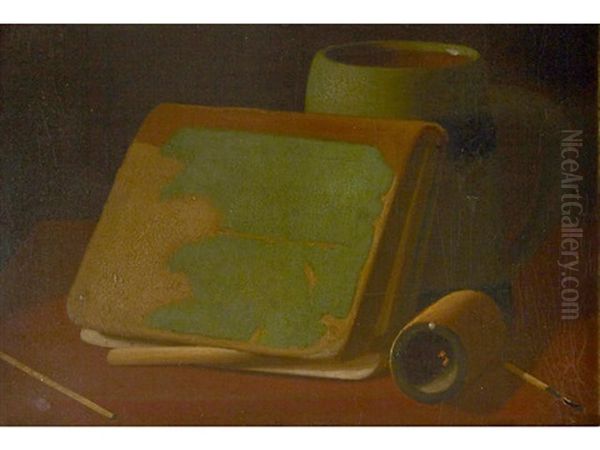 Book Leaning Against A Mug Oil Painting by John Frederick Peto