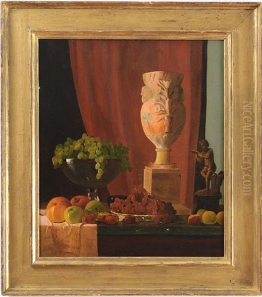 Still Life With Fruit, Vase And Statuette Oil Painting by John Frederick Peto