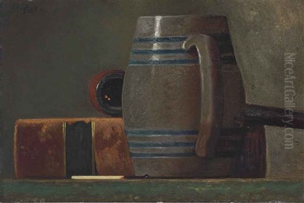 Salt-glazed Mug, Book, Pipe And Match Oil Painting by John Frederick Peto