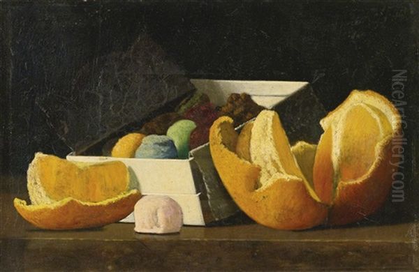 Still Life With Oranges And A Box Of Confections Oil Painting by John Frederick Peto