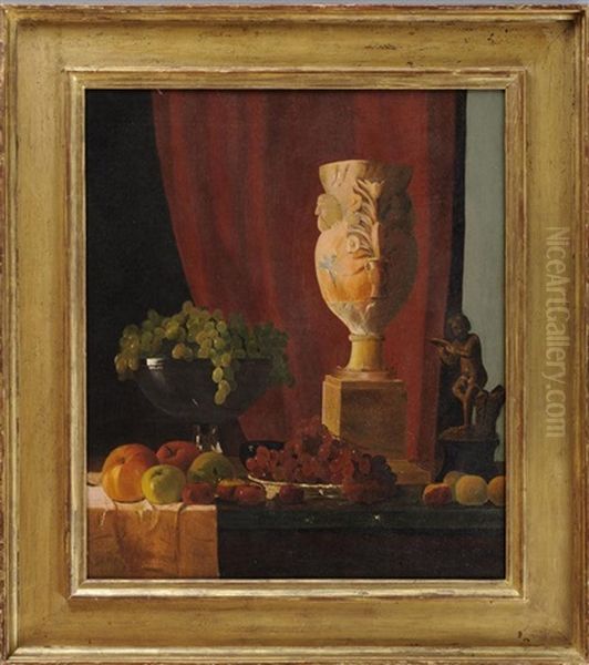 Still Life With Fruit, Vase And Statue Oil Painting by John Frederick Peto