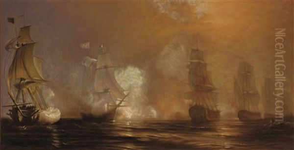 The Battle Of Chesapeake Bay Oil Painting by John Frederick Peto