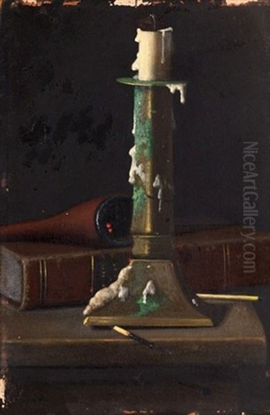 Still Life With Pipe, Book And Candlestick Oil Painting by John Frederick Peto