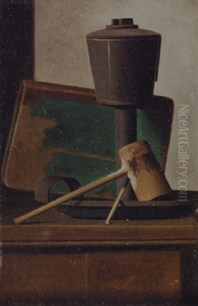 Still Life With Pipe, Oil Lamp And Book Oil Painting by John Frederick Peto