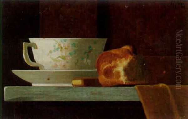 Tea Cup And Bread On A Ledge Oil Painting by John Frederick Peto