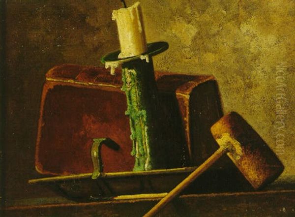 Still Life With Candlestick And Pipe Oil Painting by John Frederick Peto