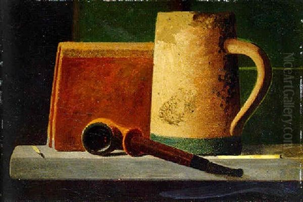 Mug, Pipe And Book On Window Ledge Oil Painting by John Frederick Peto