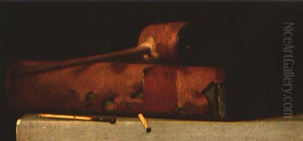 Still Life With Pipe, Book And Matches by John Frederick Peto