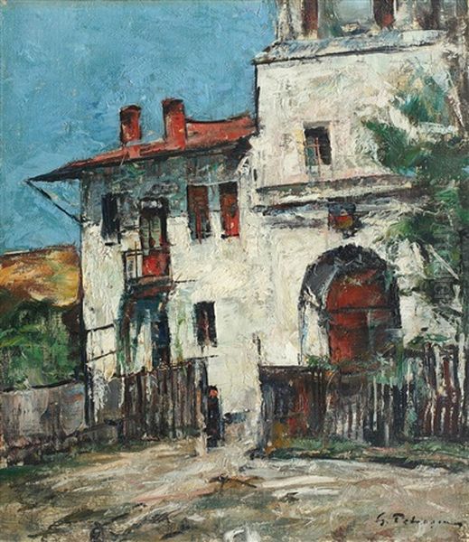 Clopotnita Manastirii Viforata Oil Painting by Gheorghe Petrascu