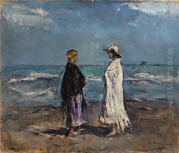 Women At The Seaside Oil Painting by Gheorghe Petrascu