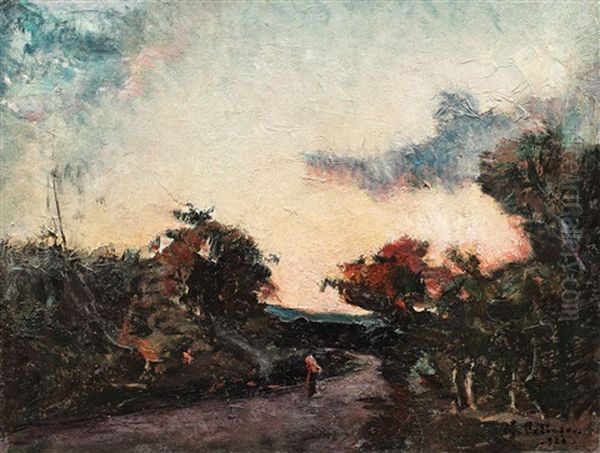 Spre Seara (peisaj La Nicoresti) Oil Painting by Gheorghe Petrascu