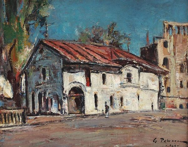 Bucurestiul Vechi (spre Piata Senatului) Oil Painting by Gheorghe Petrascu