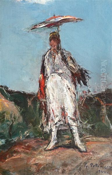 Femeie Cu Umbrela (lucretia) Oil Painting by Gheorghe Petrascu