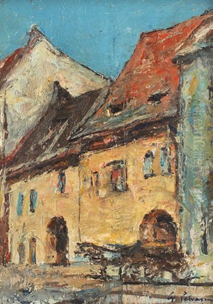 Case Din Sighisoara Oil Painting by Gheorghe Petrascu