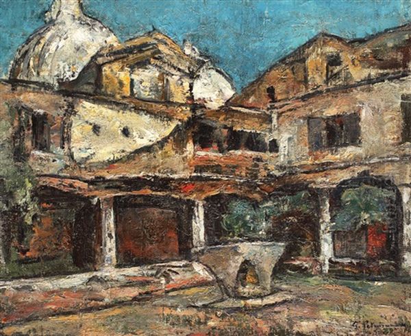 Yard In Venice Oil Painting by Gheorghe Petrascu