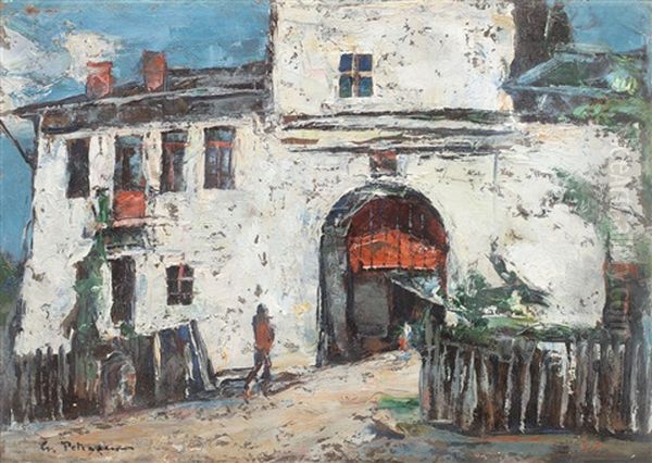 Intrarea La Manastirea Targoviste Oil Painting by Gheorghe Petrascu